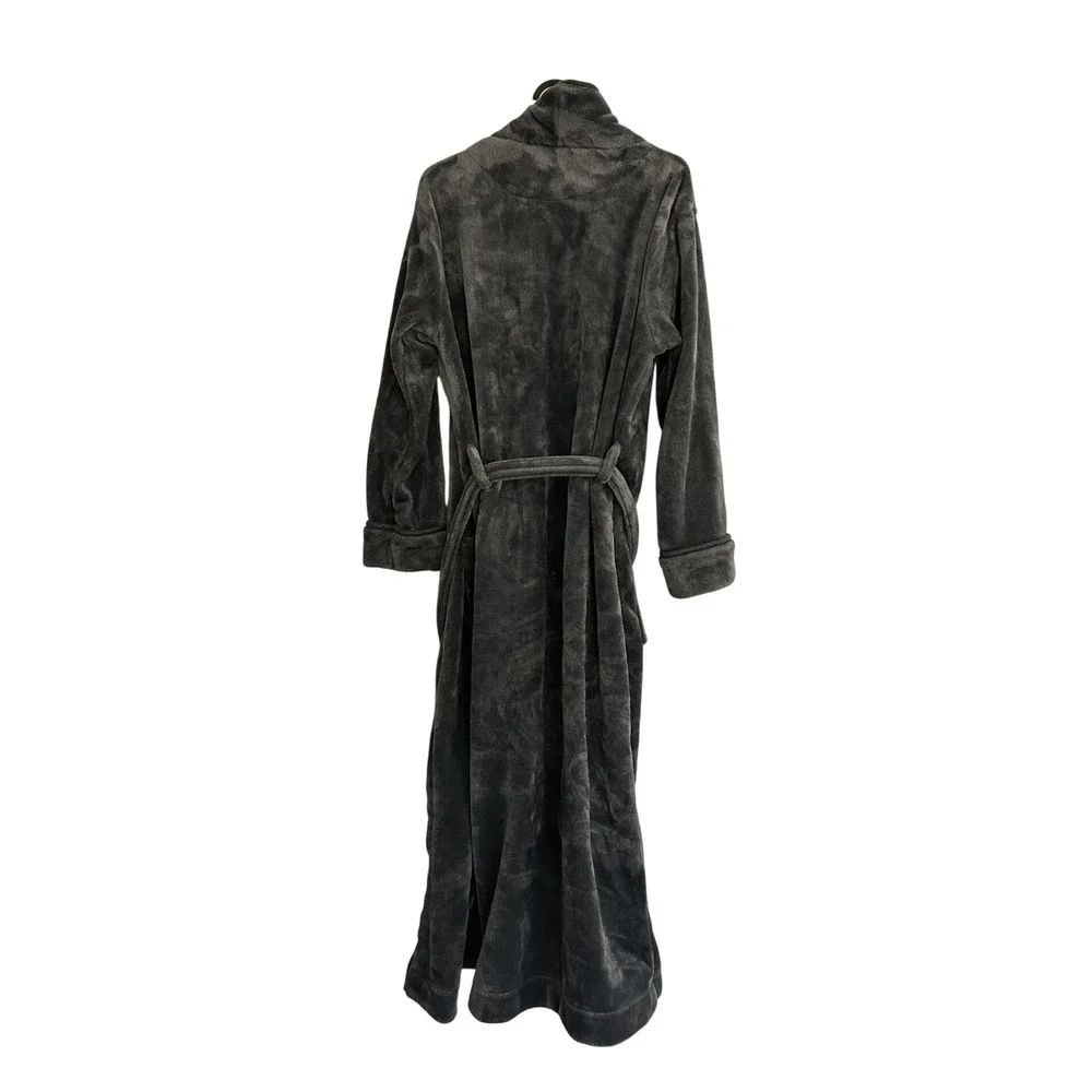 NY Threads Fleece Robe Mens Large Charcoal Grey Excellent Plush Shawl Collar L